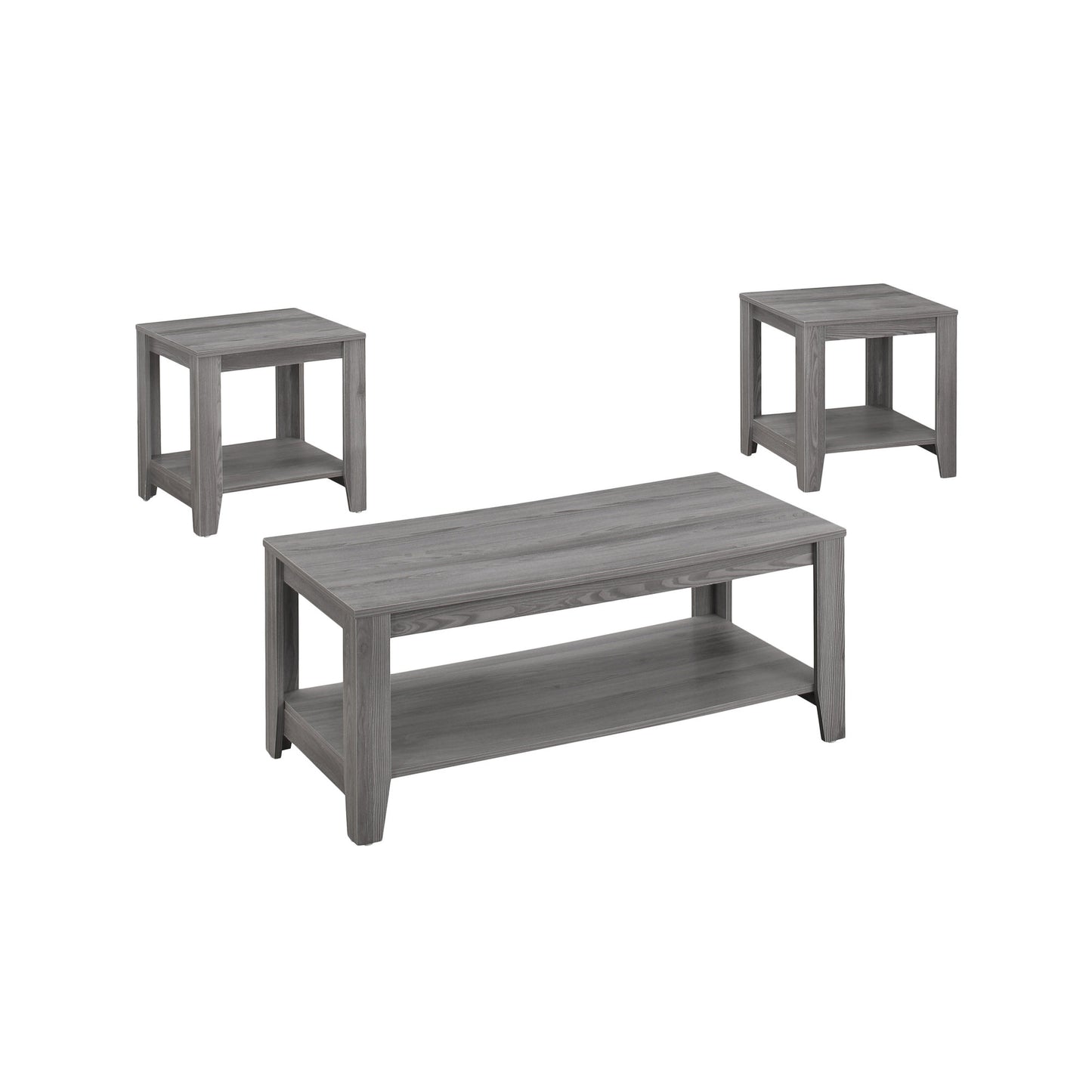 Monarch Specialties Table Set, 3pcs Set, Coffee, End, Grey, I 7991P