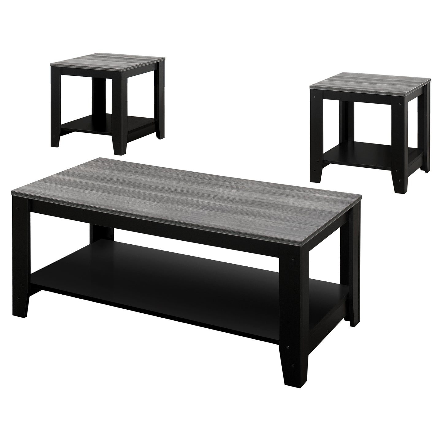 Monarch Specialties Table Set, 3pcs Set, Black, Grey, I 7992P