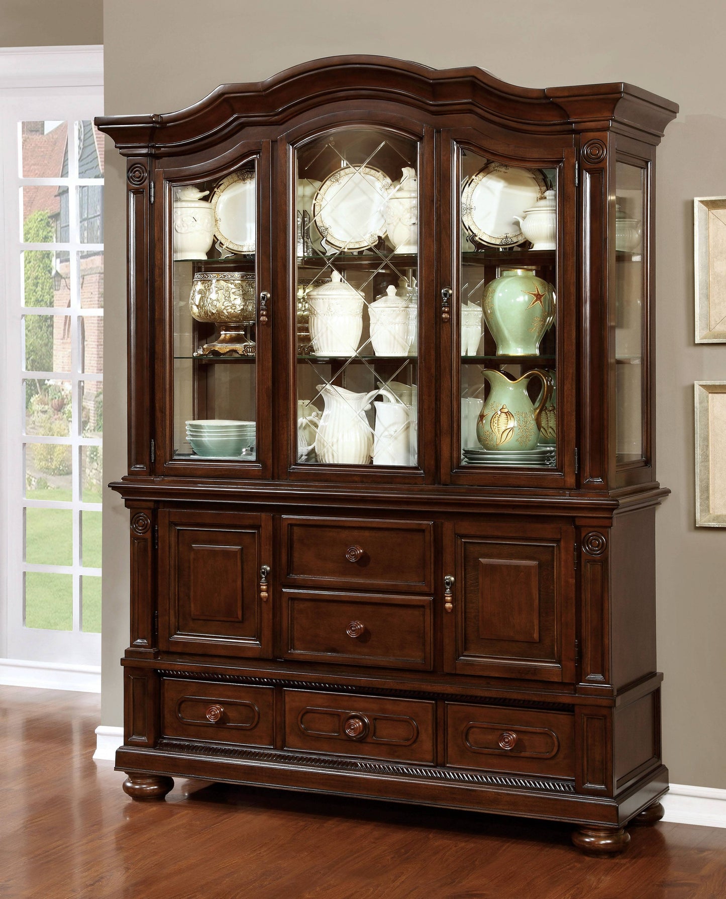 Furniture of America Jill Traditional Multi-Storage Hutch and Buffet IDF-3350HB