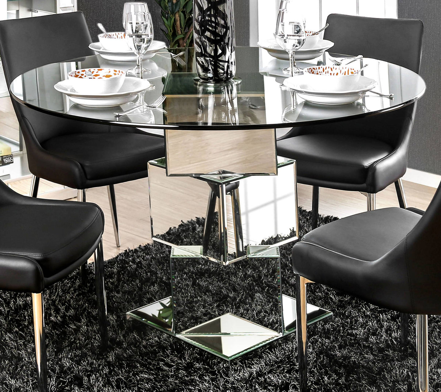 Furniture of America Eisen Contemporary Glass Top Dining Table IDF-3384RT