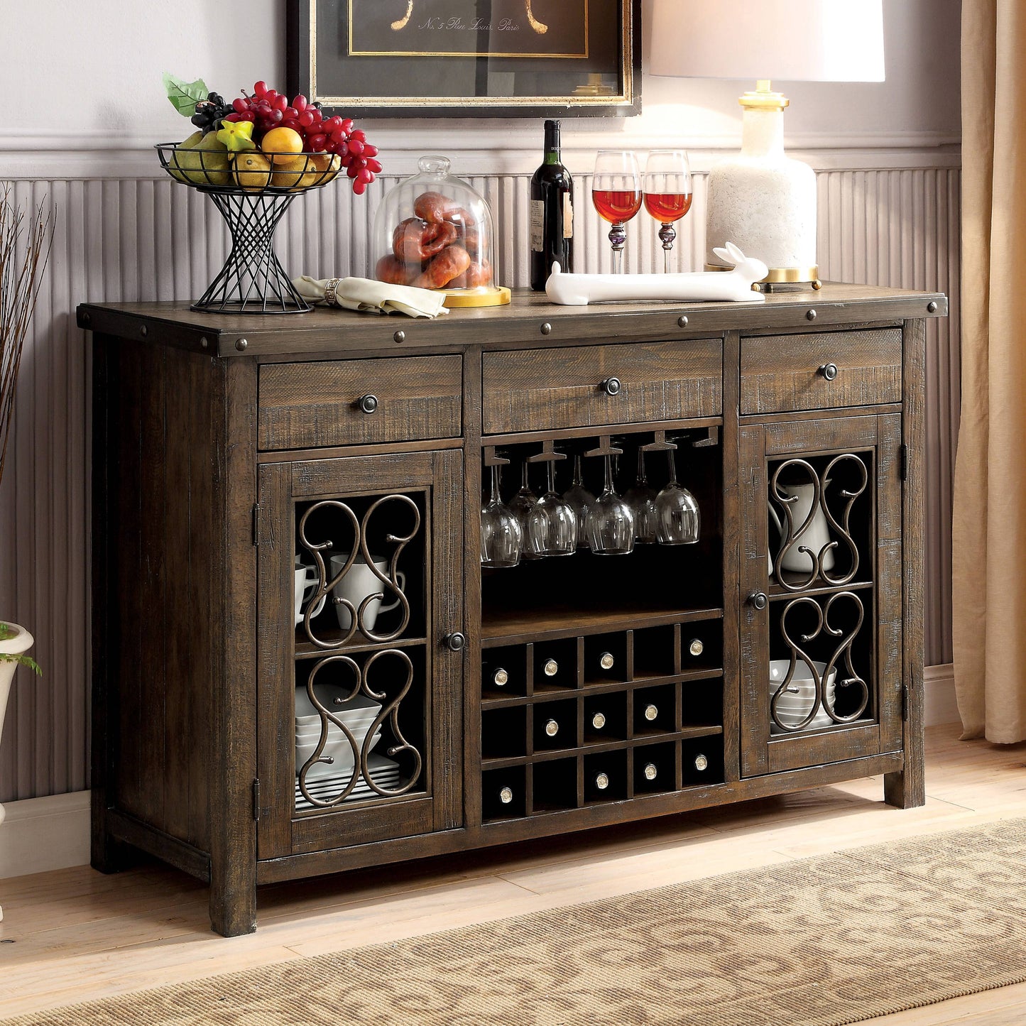 Furniture of America Paula Traditional Multi-Storage Server IDF-3465SV