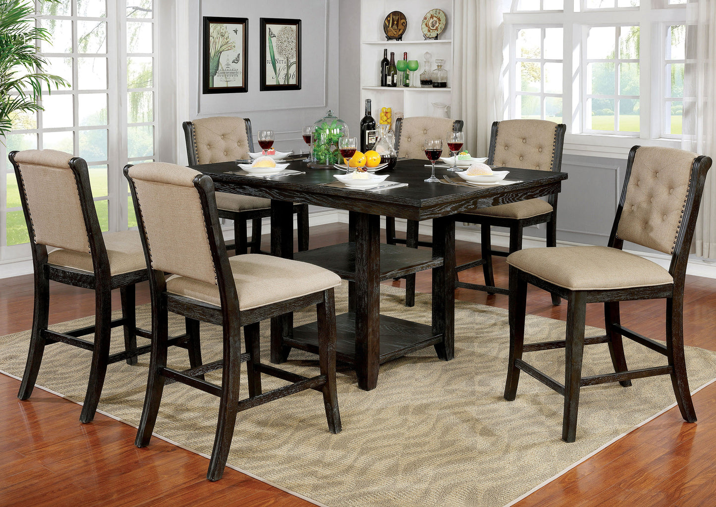 Furniture of America Trigosa Rustic 7-Piece Wood Counter Height Dining Set IDF-3576WN-PT-7PC