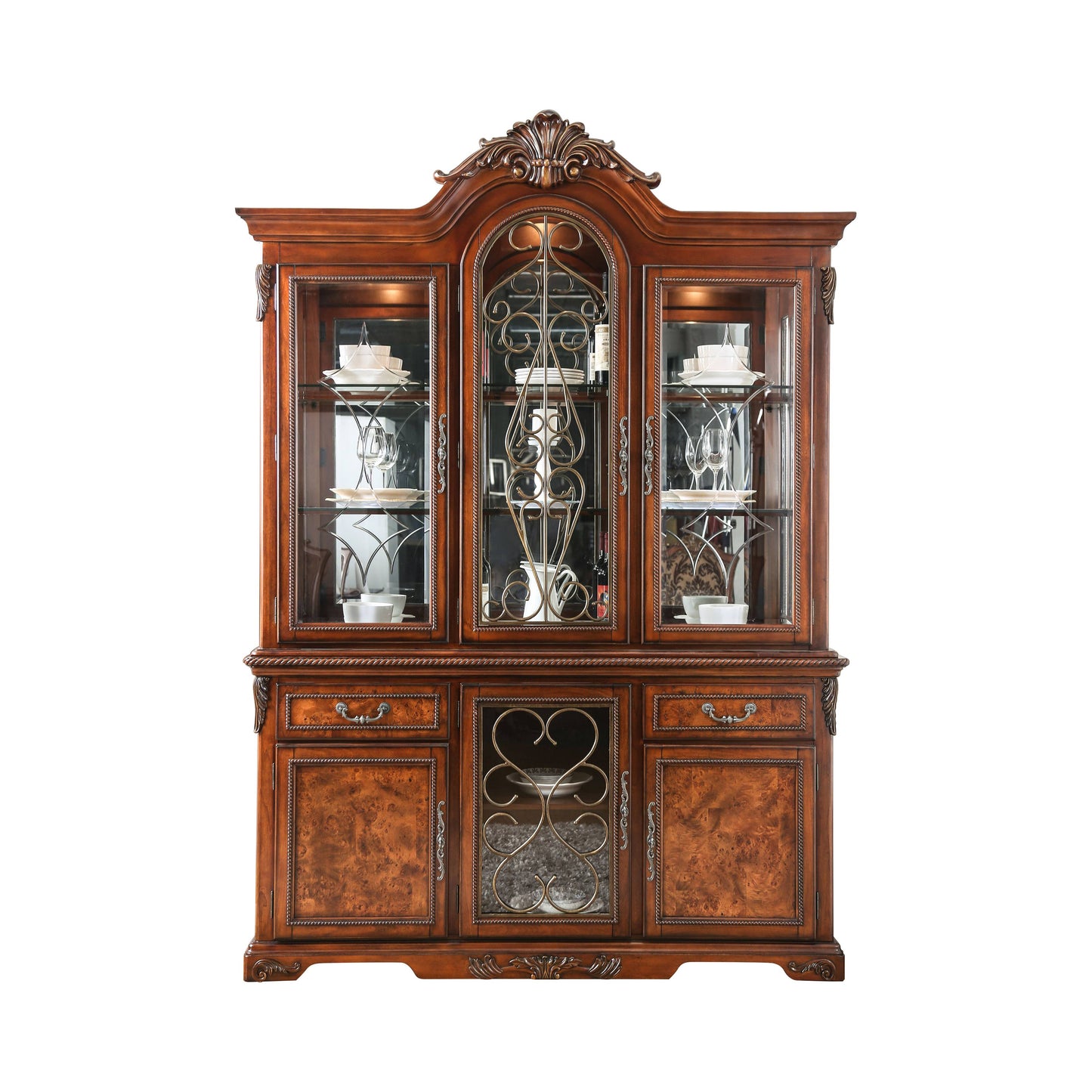 Furniture of America Kalena Traditional Multi Storage 2-Piece Hutch and Buffet IDF-3788HB