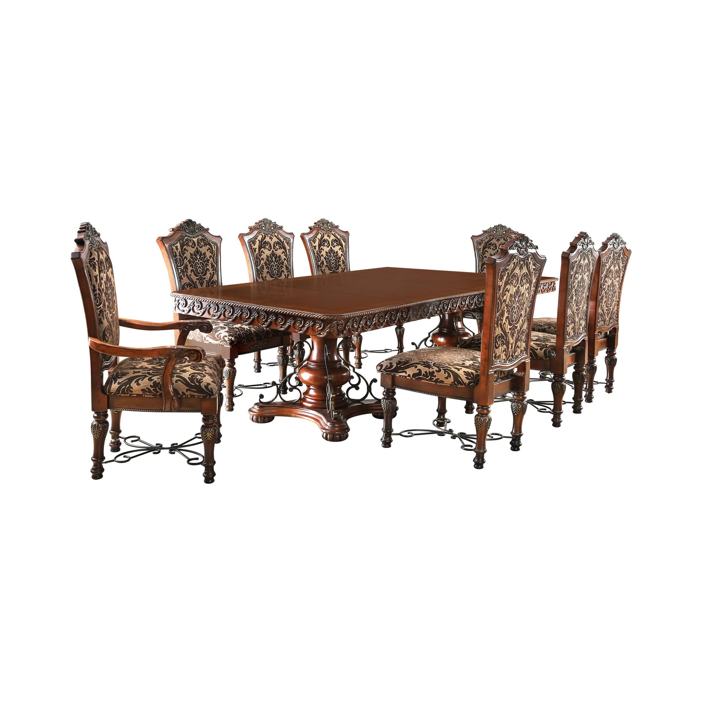 Furniture of America Emari Traditional 9-Piece Solid Wood Dining Set IDF-3788T-9PC