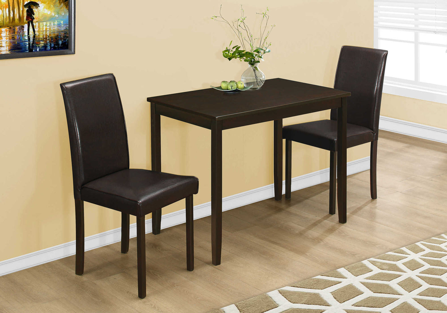 Monarch Specialties Dining Table Set, 3pcs Set, 39" Rectangular I 1015