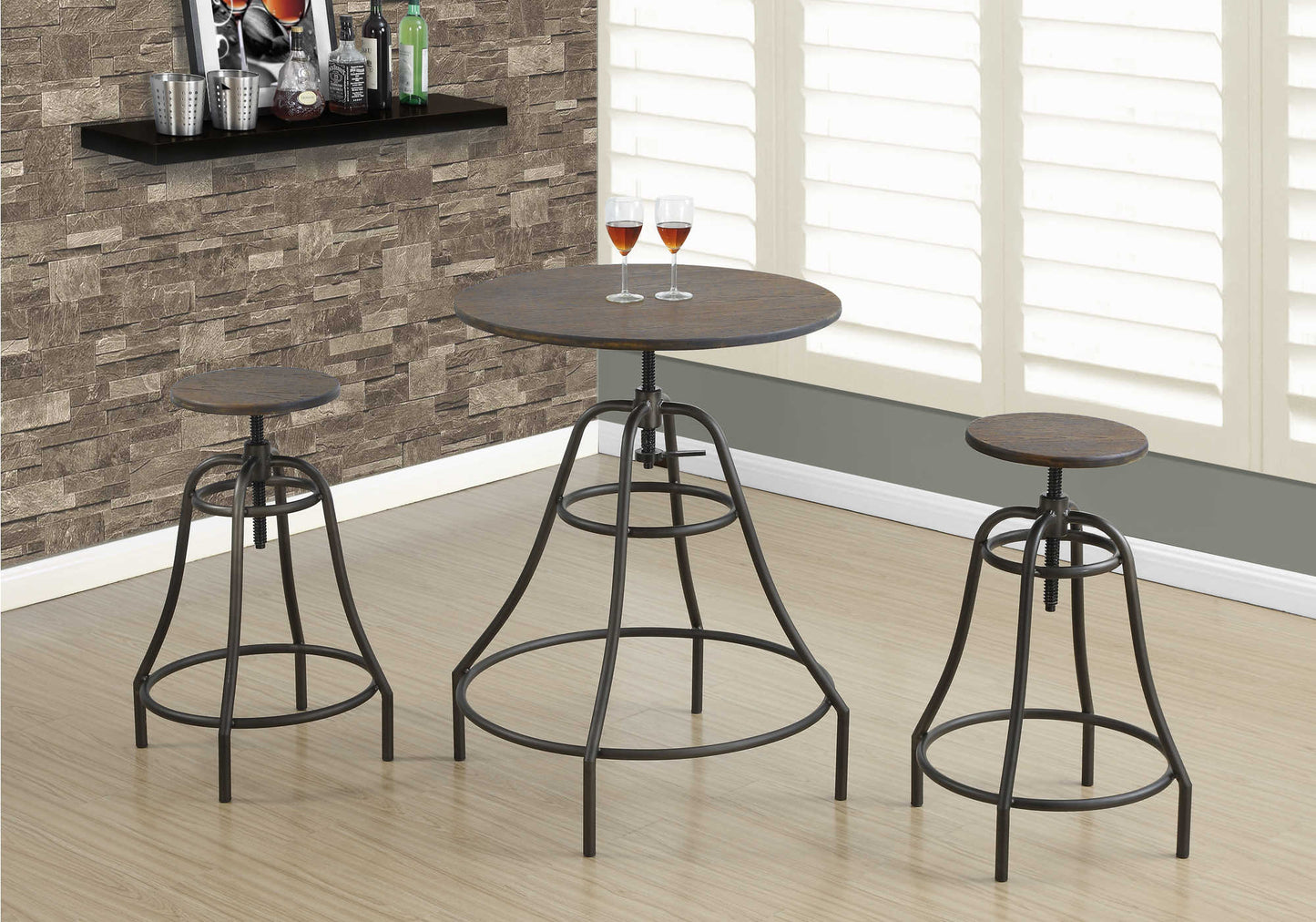 Monarch Specialties Dining Table Set, 3pcs Set, 28" Round, Pub Height I 1085