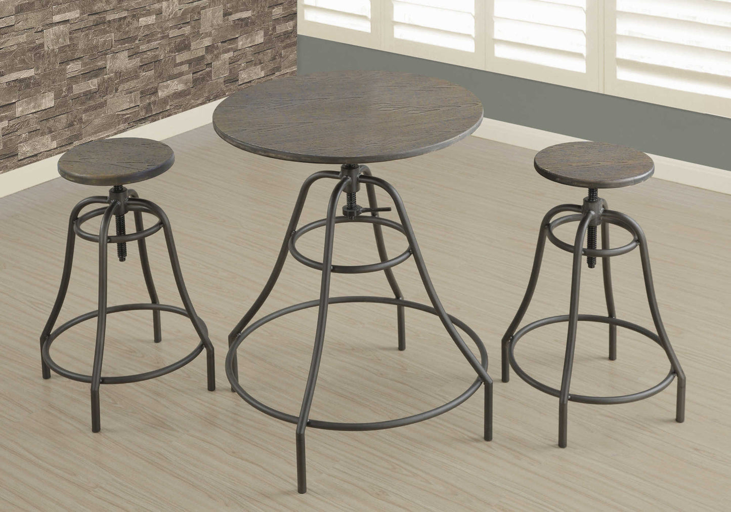 Monarch Specialties Dining Table Set, 3pcs Set, 28" Round, Pub Height I 1085