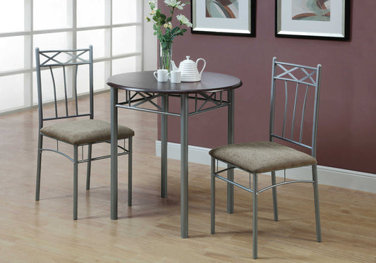 Monarch Specialties Dining Table Set, 3pcs Set, Small, 30" Round, Brown I 3075