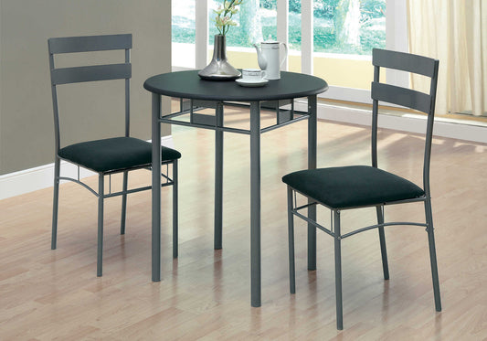 Monarch Specialties Dining Table Set, 3pcs Set, Small, 30" Round, Black, Grey I 3095