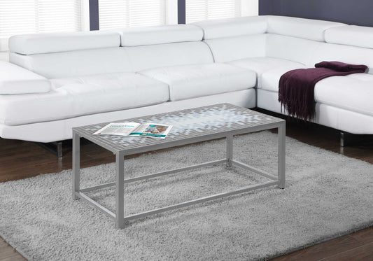 Monarch Specialties Coffee Table,  42" L, Metal, Tile, Blue, Grey I 3140