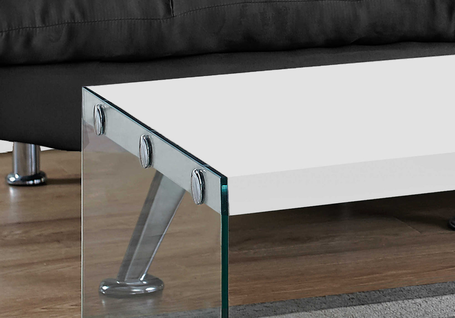 Monarch Specialties Coffee Table, Rectangular, 44"L, Tempered Glass, White, I 3286