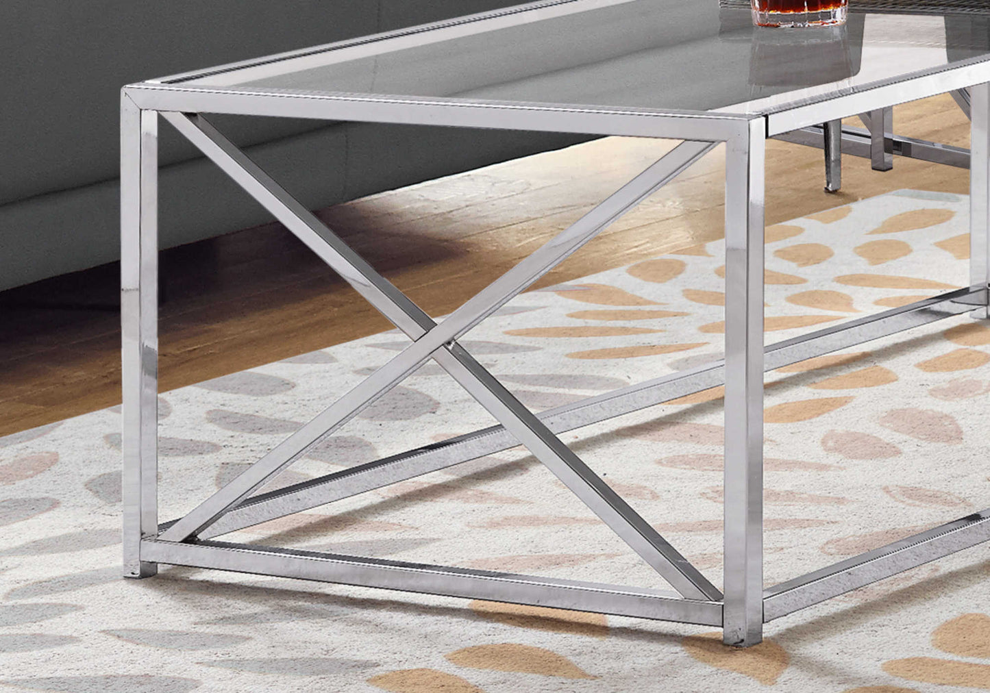 Monarch Specialties Coffee Table, Rectangular, 44"L, Metal, Tempered Glass, I 3440