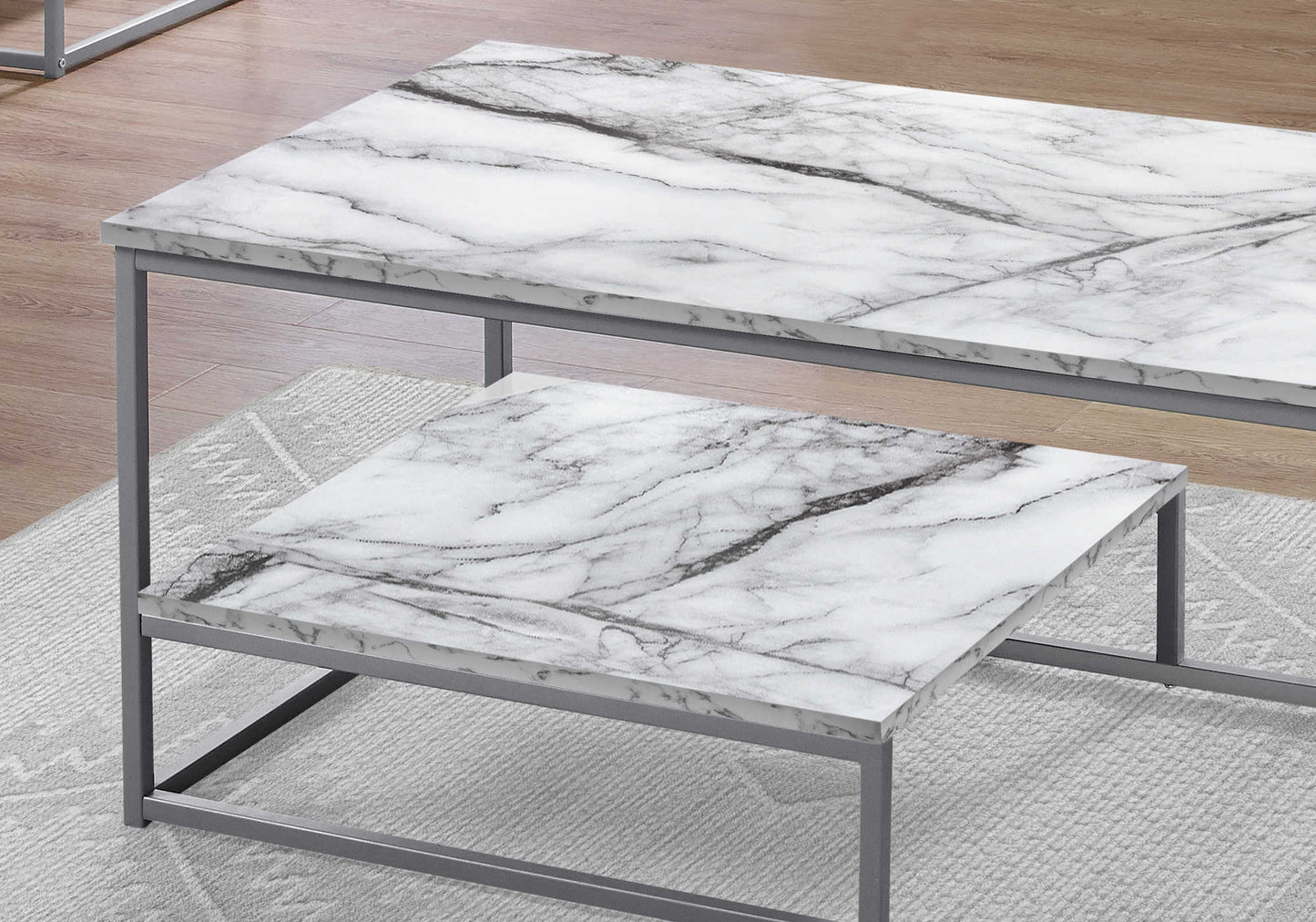 Monarch Specialties Table Set, 3pcs Set, White Marble Look, Grey, I 7963P