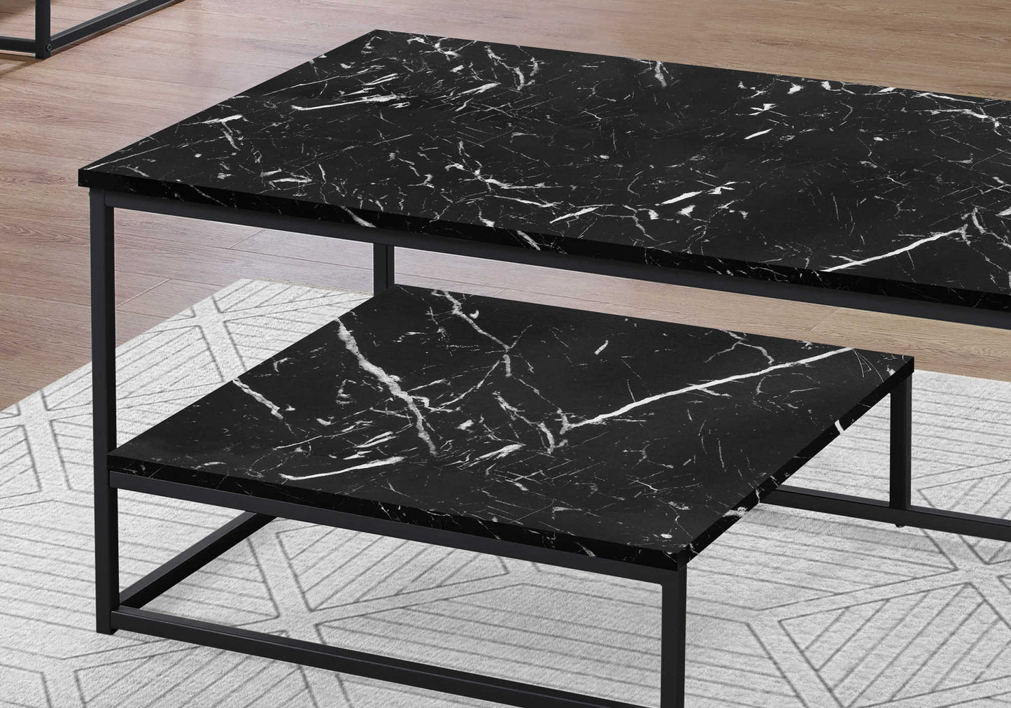 Monarch Specialties Table Set, 3pcs Set, Black Marble Look, I 7964P