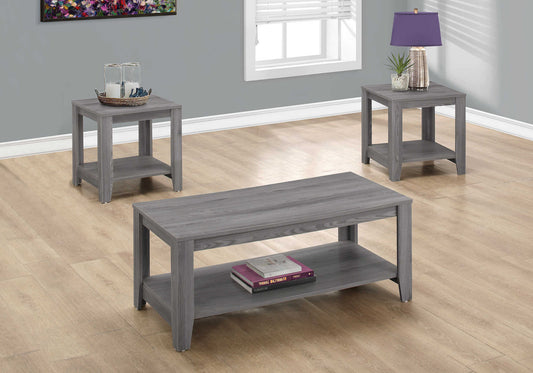 Monarch Specialties Table Set, 3pcs Set, Coffee, End, Grey, I 7991P