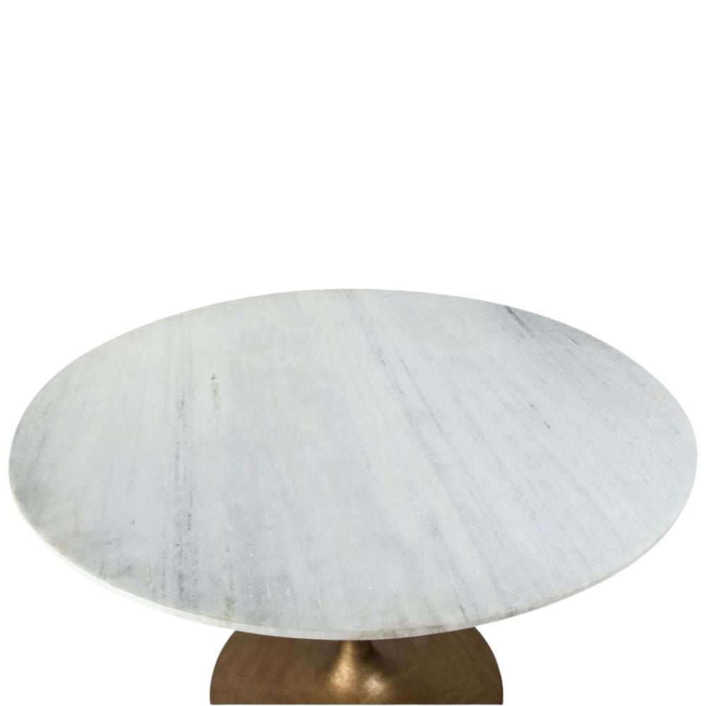 marble top Ithaca Dining Table Marble Top, White & Gold Pedestal, goldstardining.com