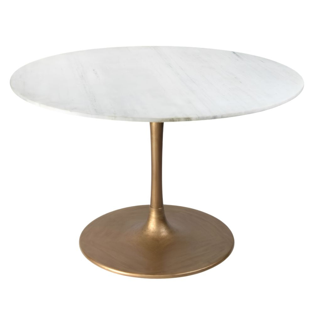 Ithaca Dining Table Marble Top, White & Gold Pedestal, goldstardining.com