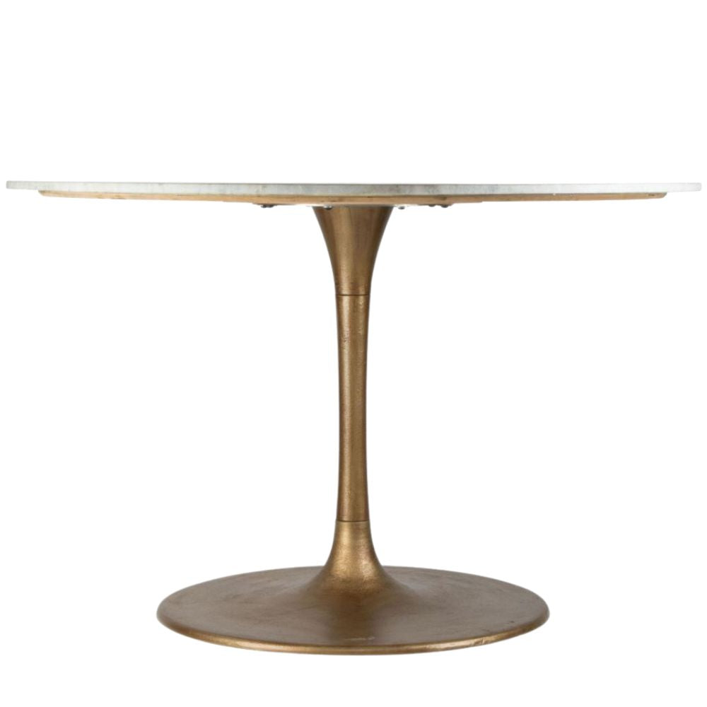 side -Ithaca Dining Table Marble Top, White & Gold Pedestal, goldstardining.com 