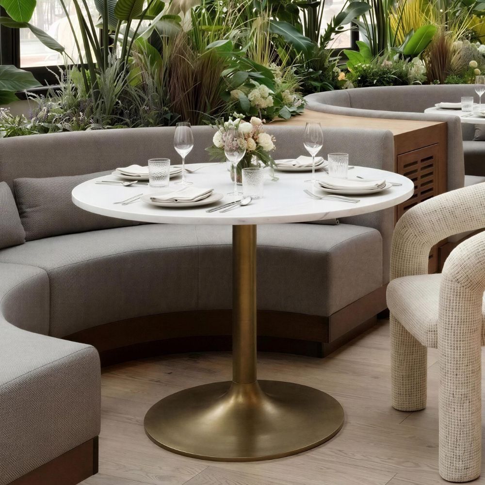 lifestyle Ithaca Dining Table Marble Top, White & Gold Pedestal, goldstardining.com