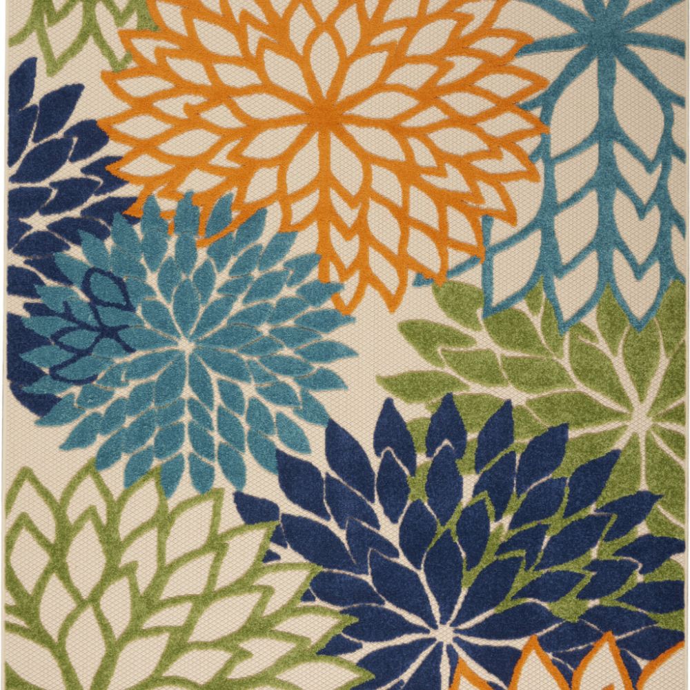 Ivory And Blue Floral Indoor Outdoor Runner Rug