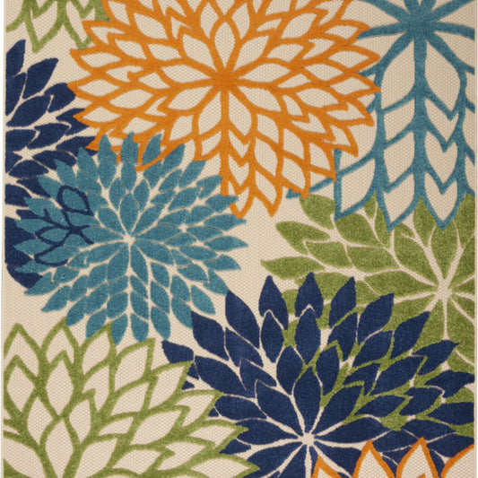 Ivory And Blue Floral Indoor Outdoor Runner Rug