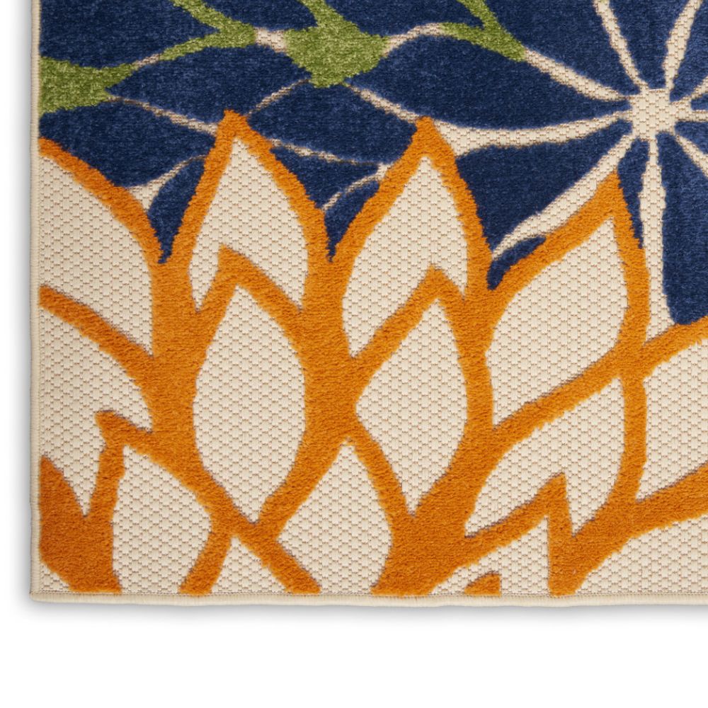 Ivory And Blue Floral Indoor Outdoor Runner Rug