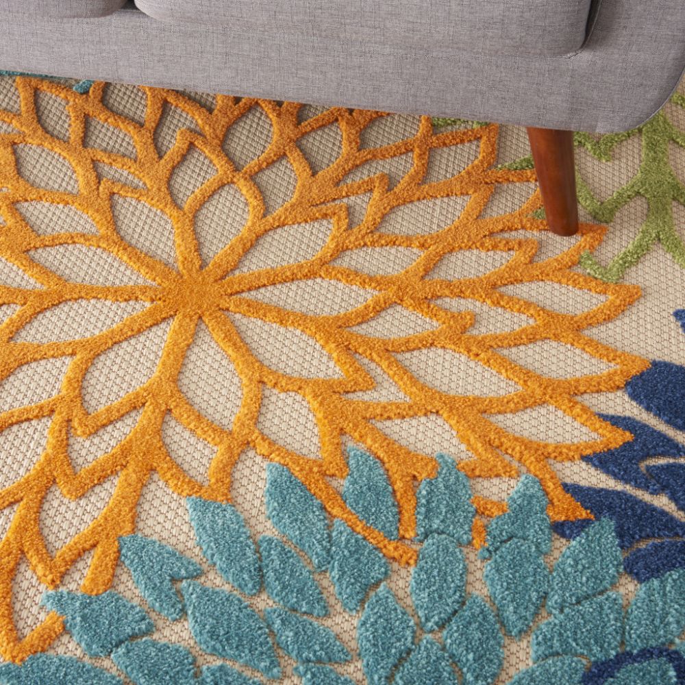 Ivory And Blue Floral Indoor Outdoor Runner Rug