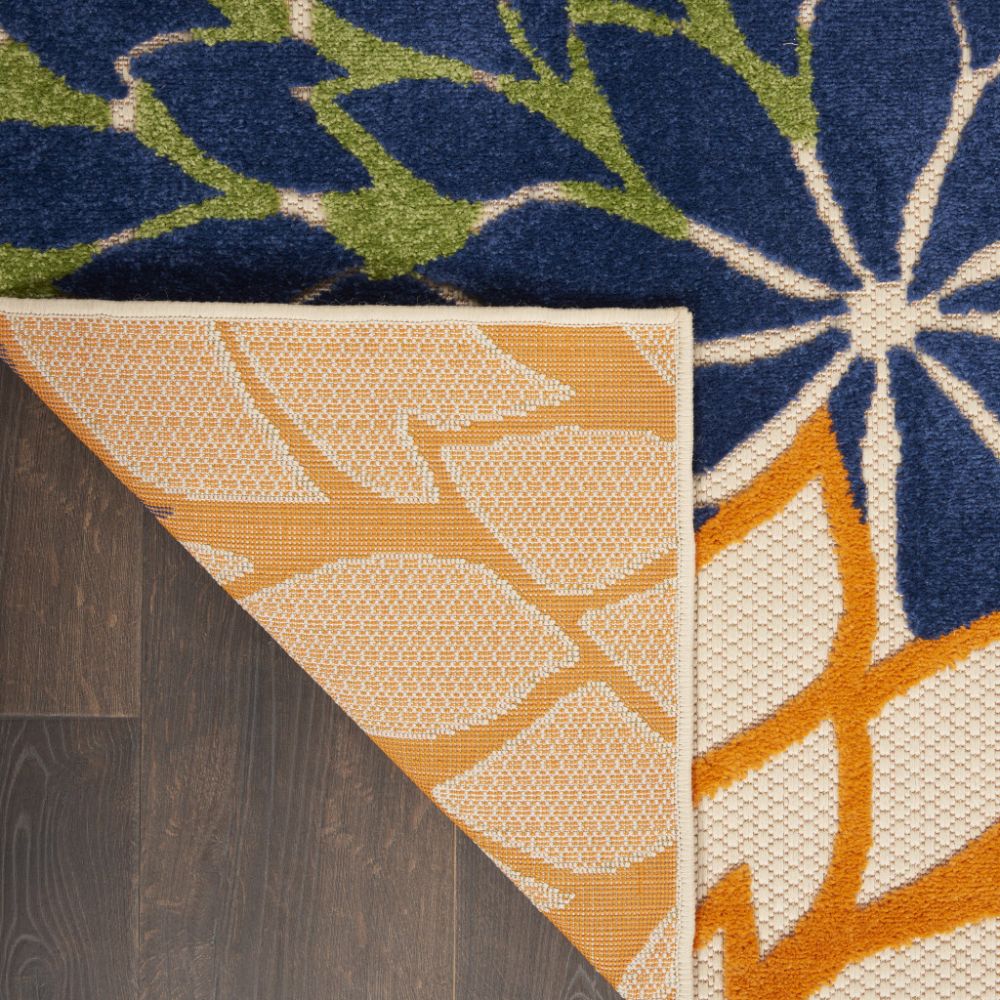 Ivory And Blue Floral Indoor Outdoor Runner Rug