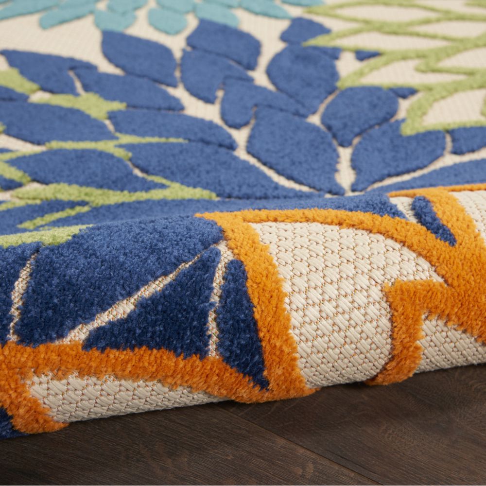 Ivory And Blue Floral Indoor Outdoor Runner Rug