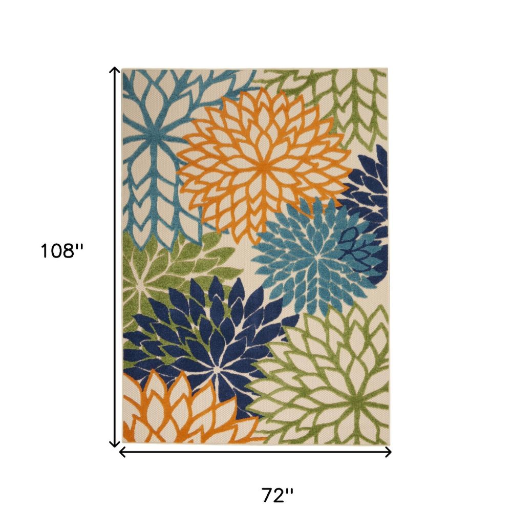 Ivory And Blue Floral Indoor Outdoor Runner Rug