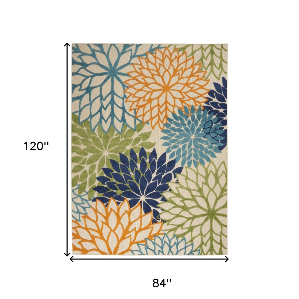 Ivory And Blue Floral Indoor Outdoor Runner Rug
