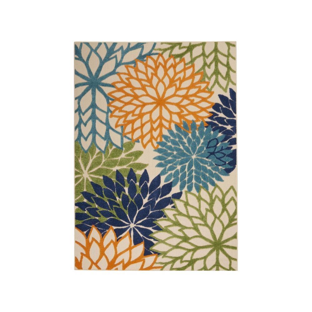 Ivory And Blue Floral Indoor Outdoor Runner Rug