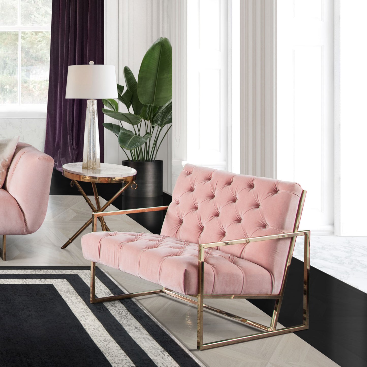 Diamond Sofa Luxe Accent Chair in Blush Pink Tufted Velvet Fabric LUXECHPN