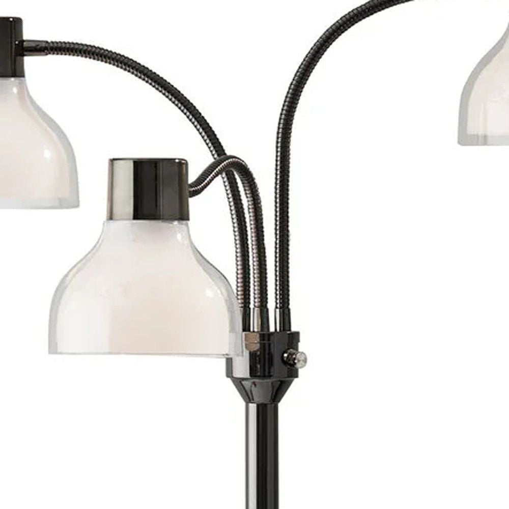 69" Metal Three Light Tree Floor Lamp With White Bowl Shade