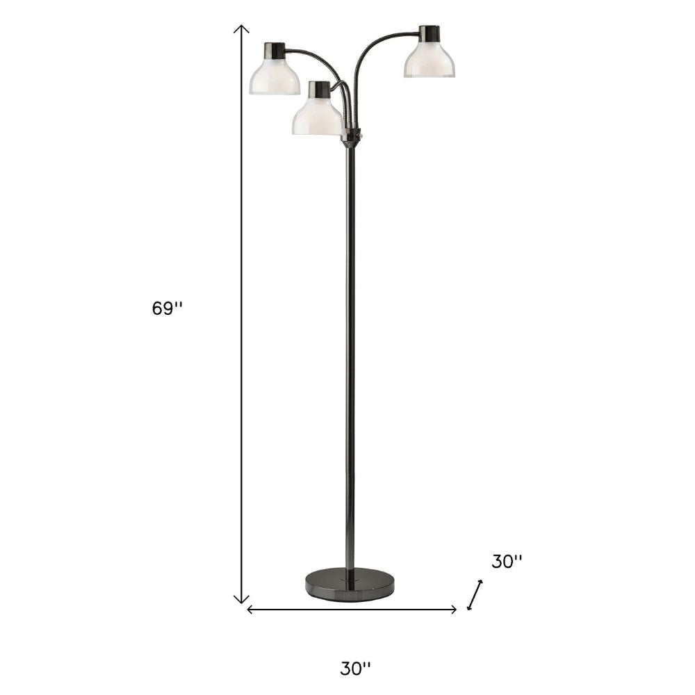 69" Metal Three Light Tree Floor Lamp With White Bowl Shade