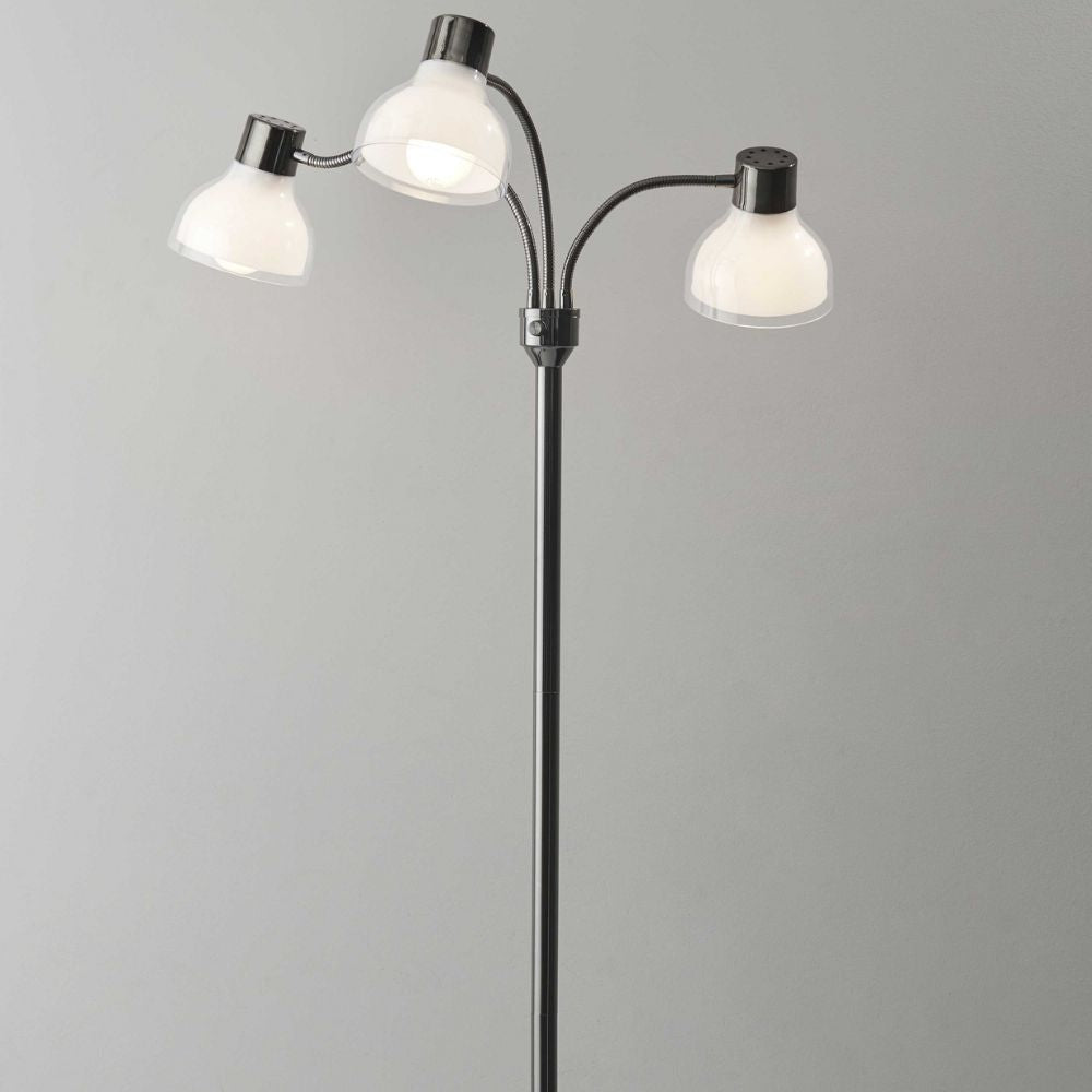 69" Metal Three Light Tree Floor Lamp With White Bowl Shade