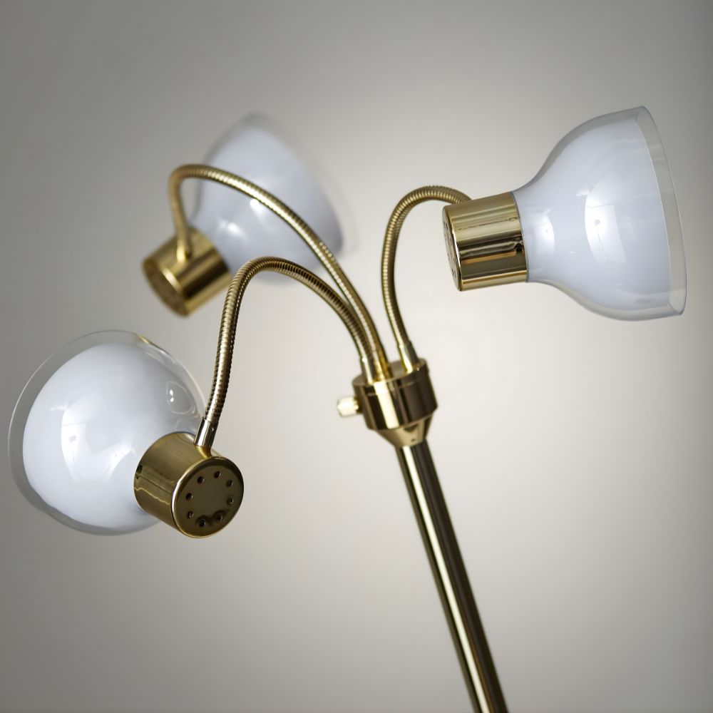 69" Metal Three Light Tree Floor Lamp With White Bowl Shade