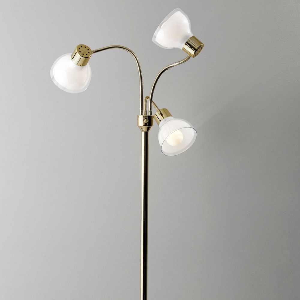 69" Metal Three Light Tree Floor Lamp With White Bowl Shade
