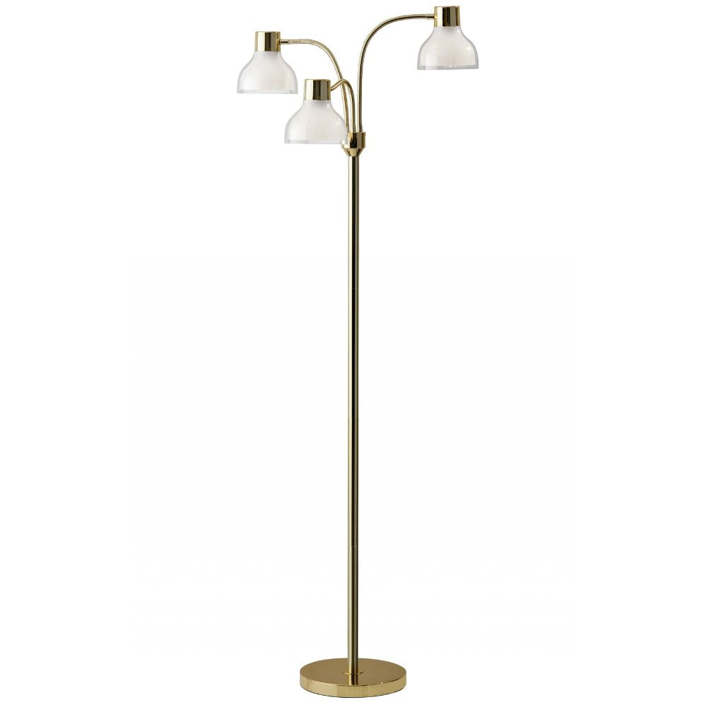 69" Metal Three Light Tree Floor Lamp With White Bowl Shade