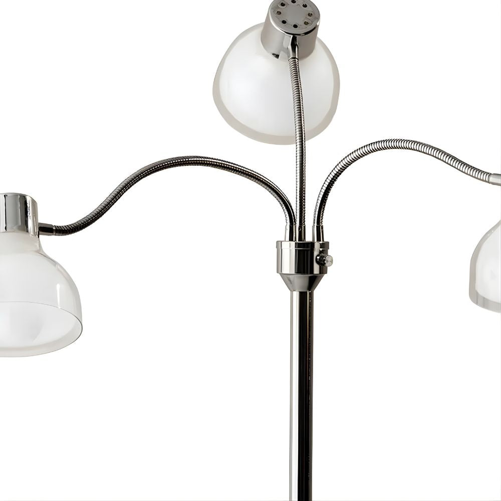 69" Metal Three Light Tree Floor Lamp With White Bowl Shade
