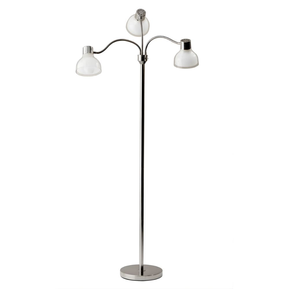 69" Metal Three Light Tree Floor Lamp With White Bowl Shade