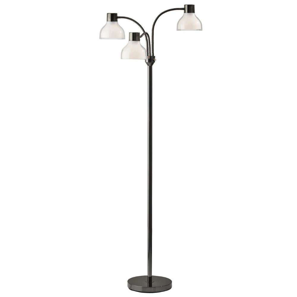69" Metal Three Light Tree Floor Lamp With White Bowl Shade