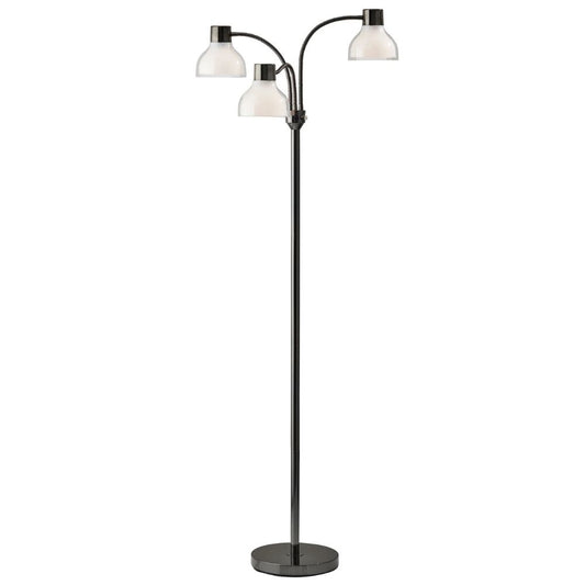 69" Metal Three Light Tree Floor Lamp With White Bowl Shade