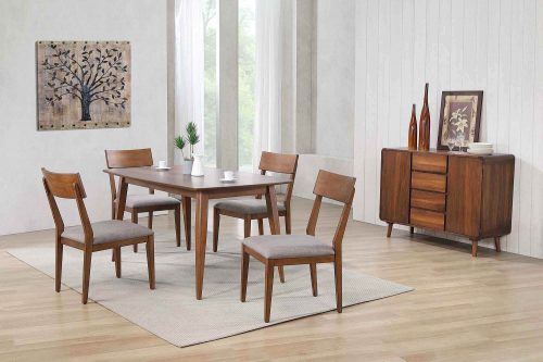 Sunset Trading Mid Century 6 Piece 60" Rectangular Dining Table Set | Padded Performance Fabric Seats | Server | Seats 6 DLU-MC3660-C45-SR6P