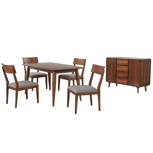 Sunset Trading Mid Century 6 Piece 60" Rectangular Dining Table Set | Padded Performance Fabric Seats | Server | Seats 6 DLU-MC3660-C45-SR6P