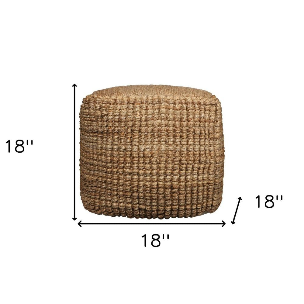 18" Natural Jute Blend Cube Pouf Ottoman