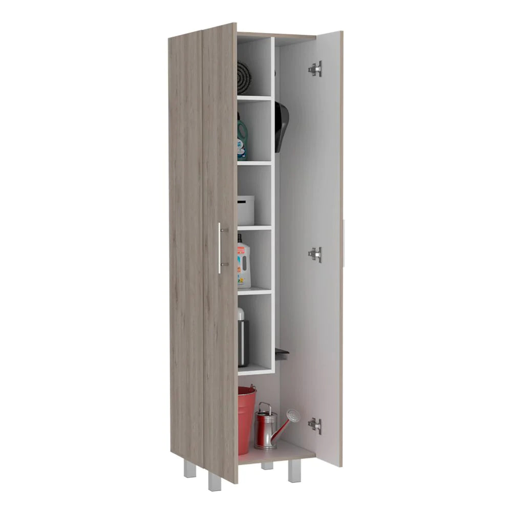 FM Norway Broom Closet Pantry, Five Shelves, Double Door Cabinet