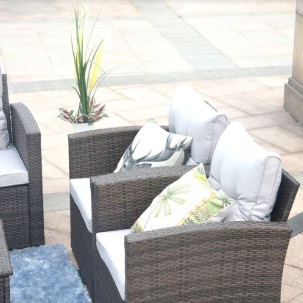 Six Piece Outdoor Brown Metal Sofa Seating Group With Cushions