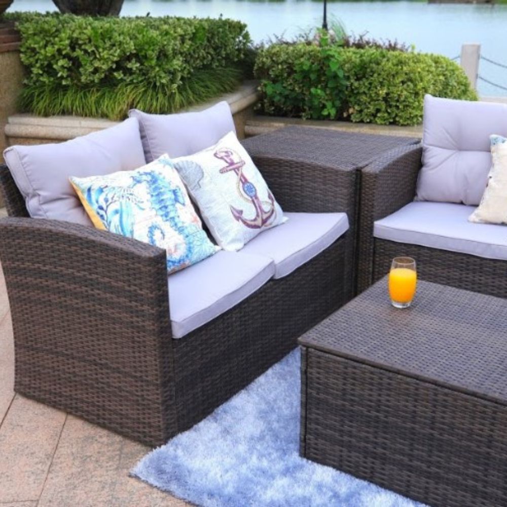 Six Piece Outdoor Brown Metal Sofa Seating Group With Cushions