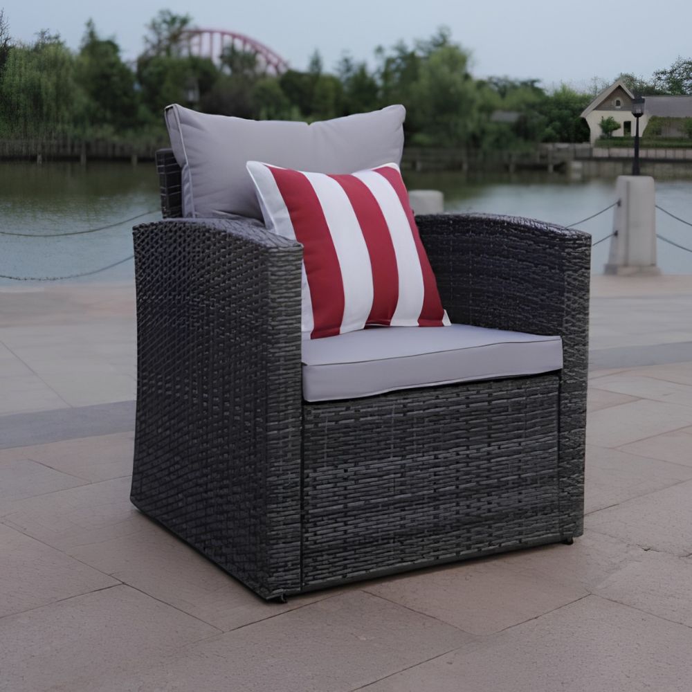 Six Piece Outdoor Brown Metal Sofa Seating Group With Cushions